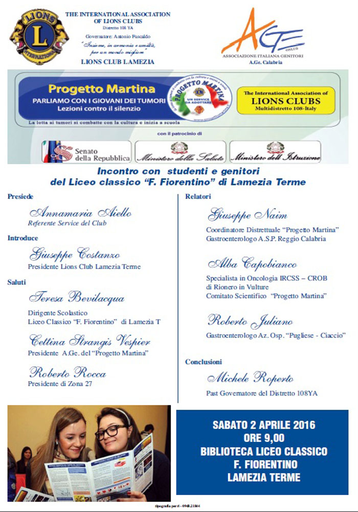 41a. Service Nazionale Progetto Martina Lc Lamezia Liceo Classico F. Fiorentino Lamezia Terme 2.04.2016