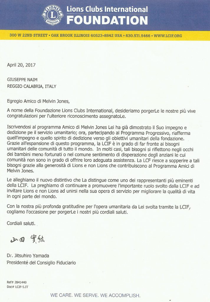 62c. Congresso Distrettuale Lions Consegna Melvin Jones A Pino Naim Quale Presidente Di Zona Napoli 12.05.2017